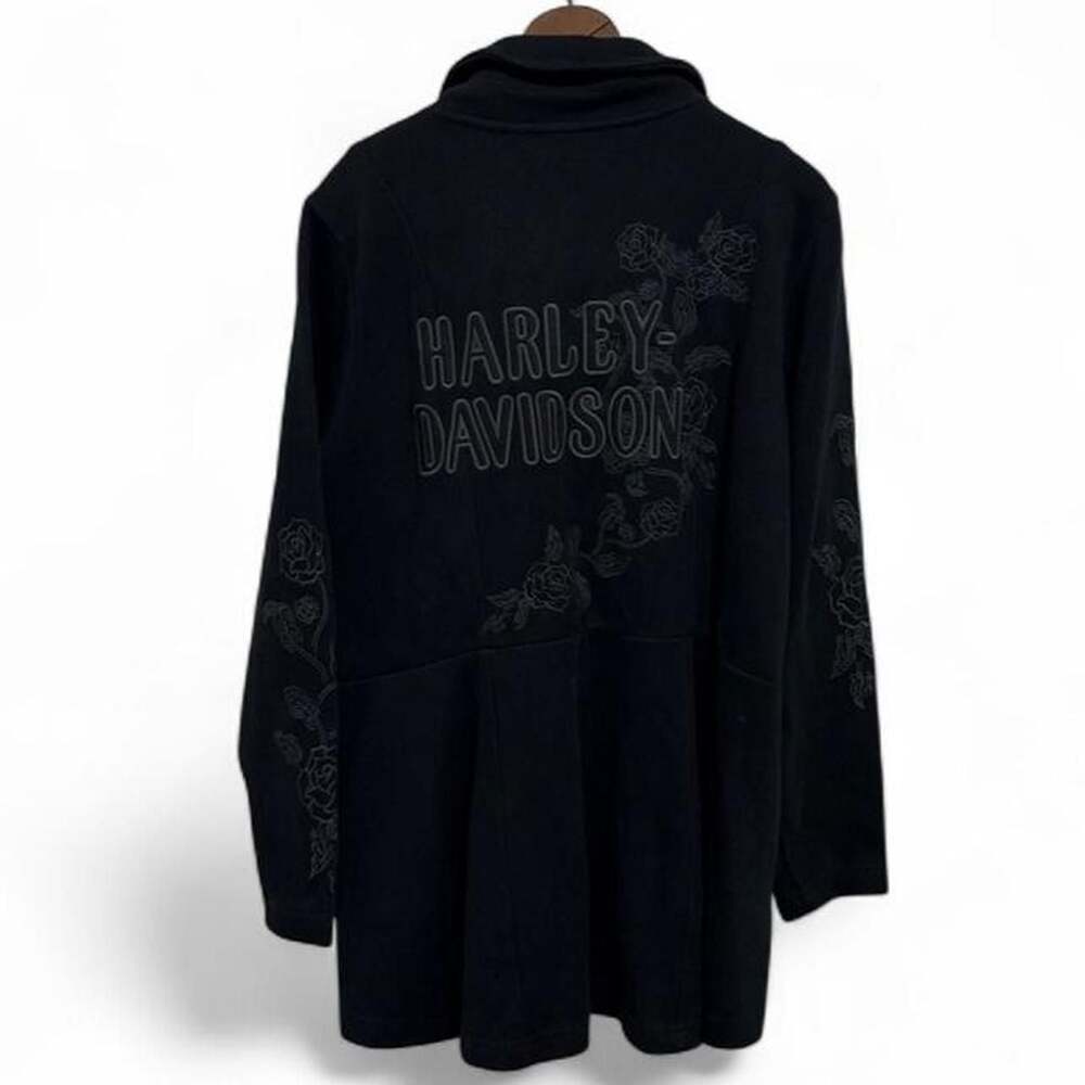 Harley-Davidson Roses Biker Zip Up Peacoat Jacket Women's 1W Black - Picture 2 of 7